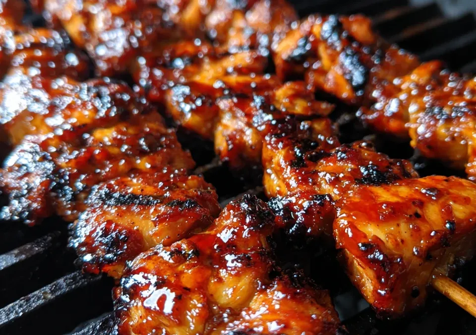 Grilled BBQ Bourbon Chicken Skewers