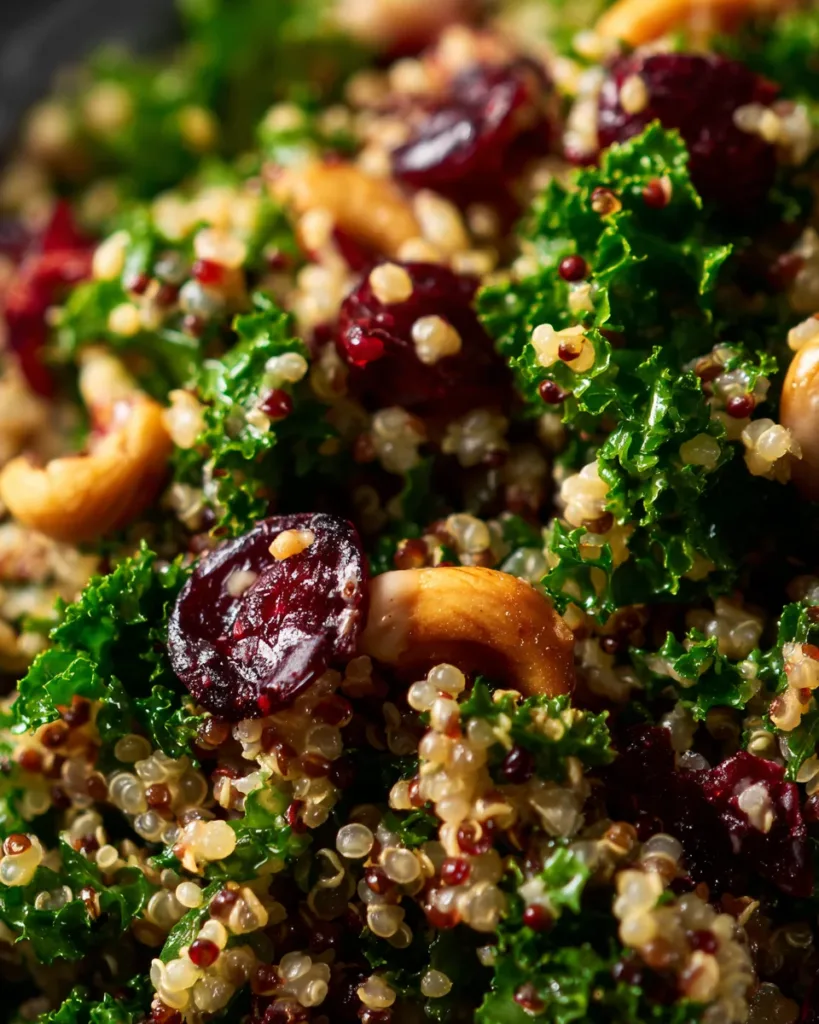 Kale Quinoa Cranberry Salad with Maple Tahini Dressing