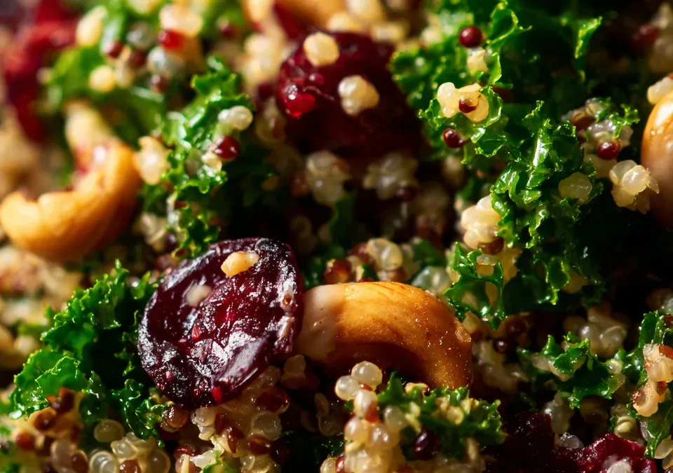 Kale Quinoa Cranberry Salad with Maple Tahini Dressing