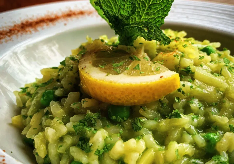 Kohlrabi & Green Pea Risotto with Mint & Lemon