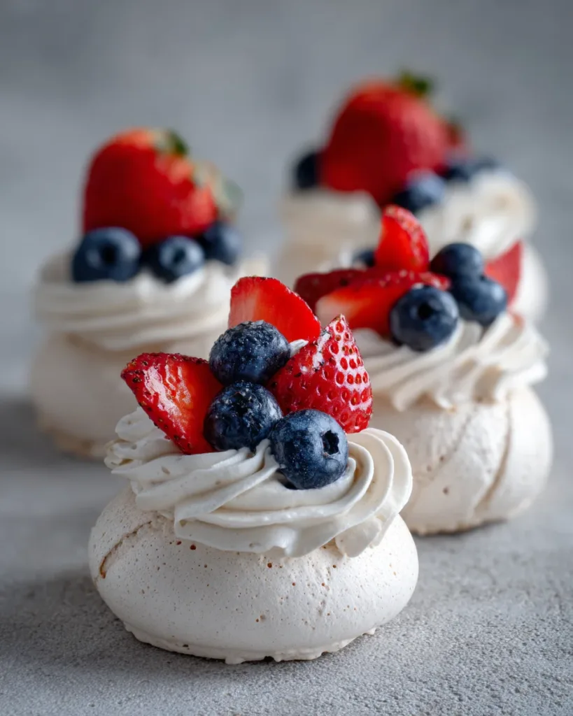 Mini Pavlovas with Blueberries and Strawberries