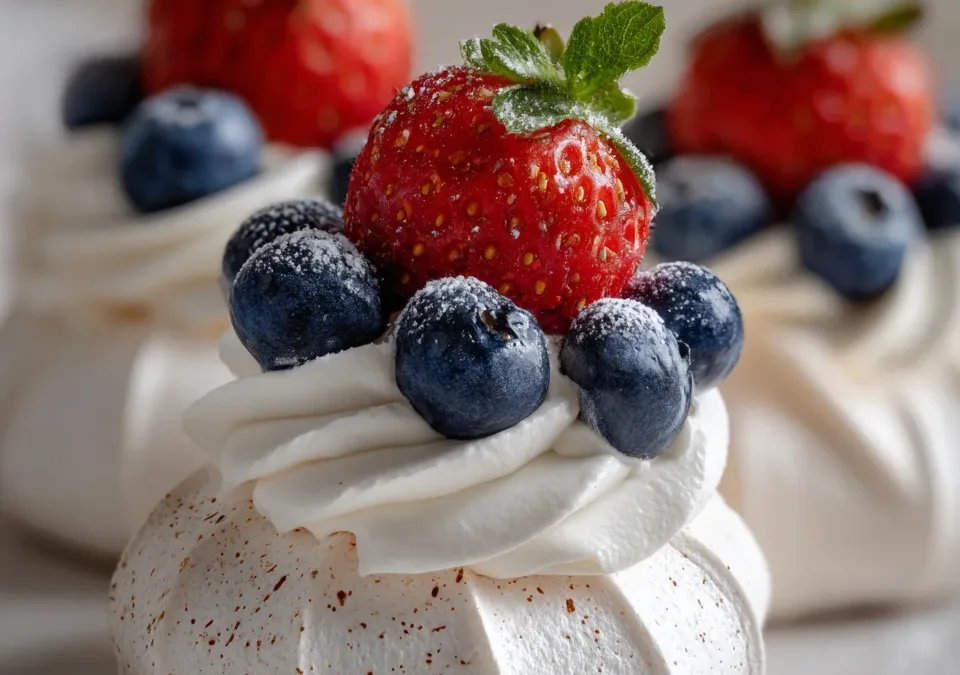 Mini Pavlovas with Blueberries and Strawberries