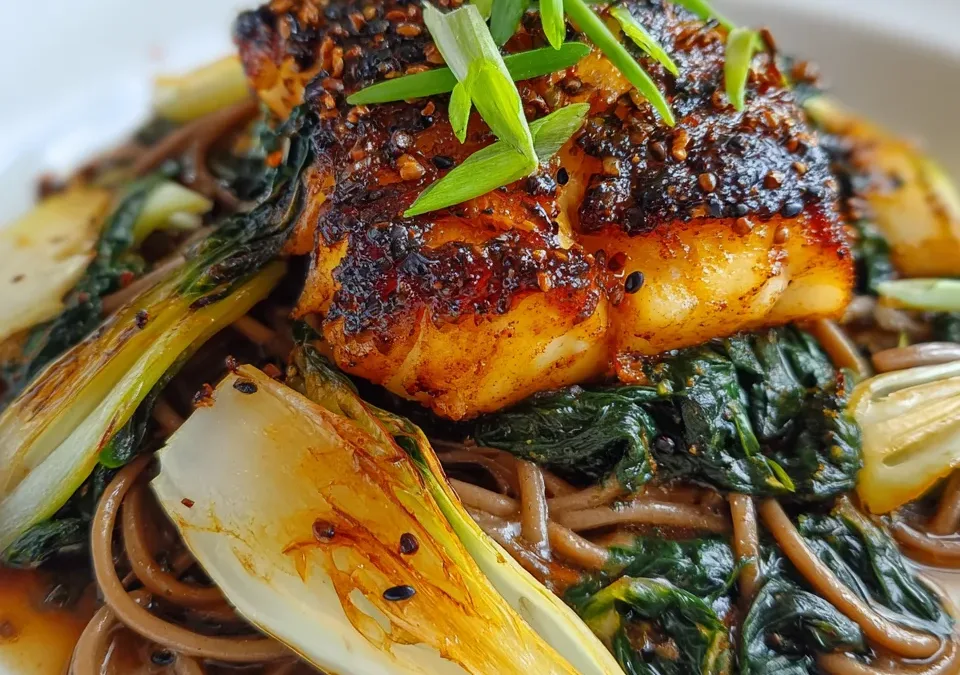 Miso-Glazed Cod with Stir-Fried Bok Choy & Soba Noodles