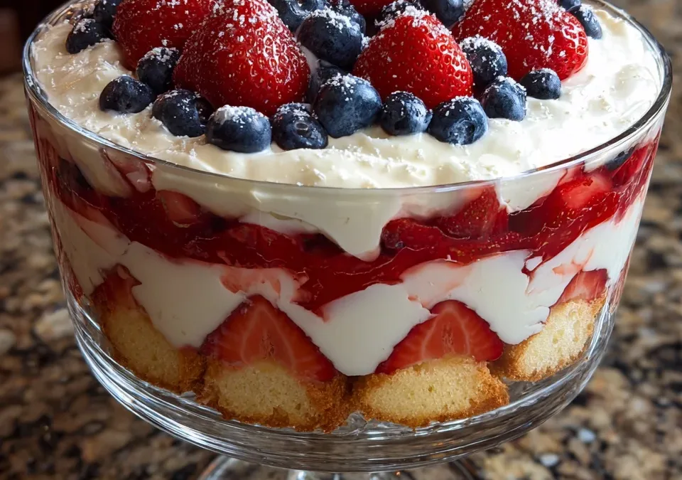 Red White and Blue Fruit Trifle