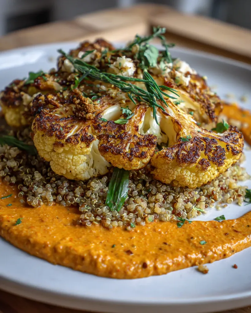 Roasted Cauliflower Steak with Romesco Sauce & Quinoa