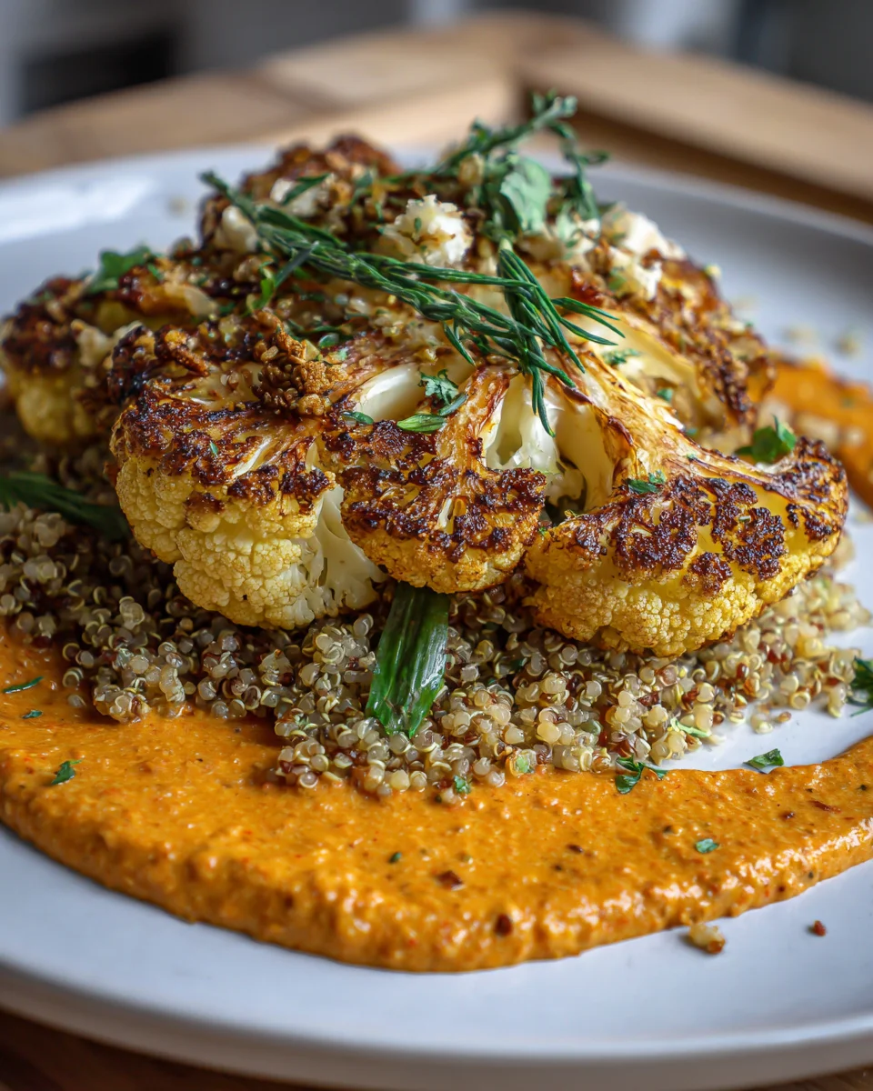 Roasted Cauliflower Steak with Romesco Sauce & Quinoa