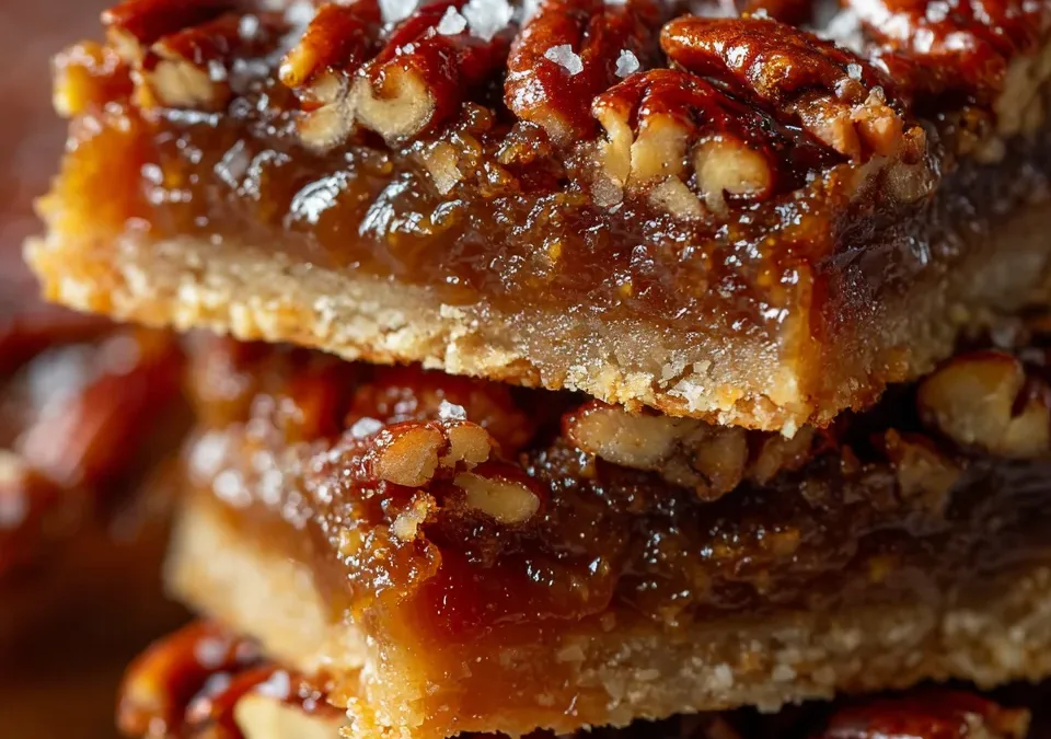 Salted Bourbon Caramel Pecan Pie Bars