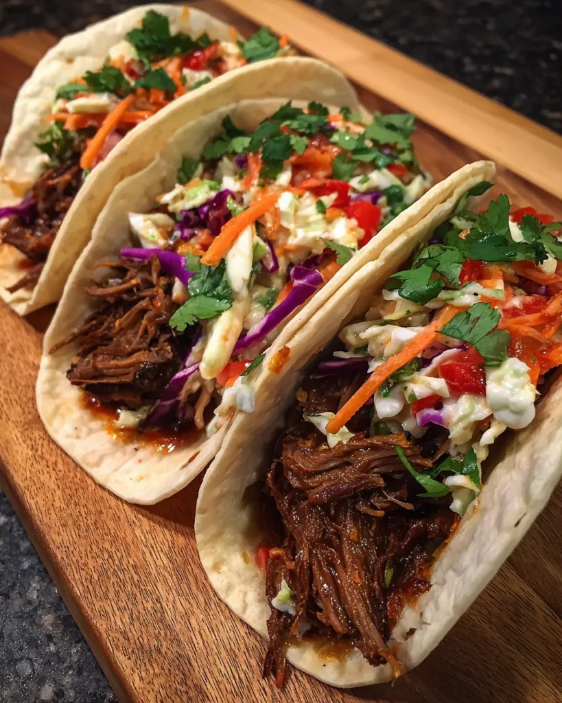Slow Cooker Beef Brisket Tacos with Spicy Slaw