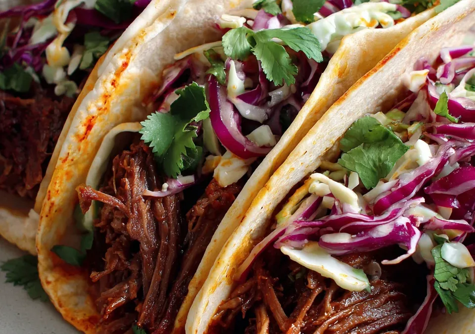 Slow Cooker Beef Brisket Tacos with Spicy Slaw