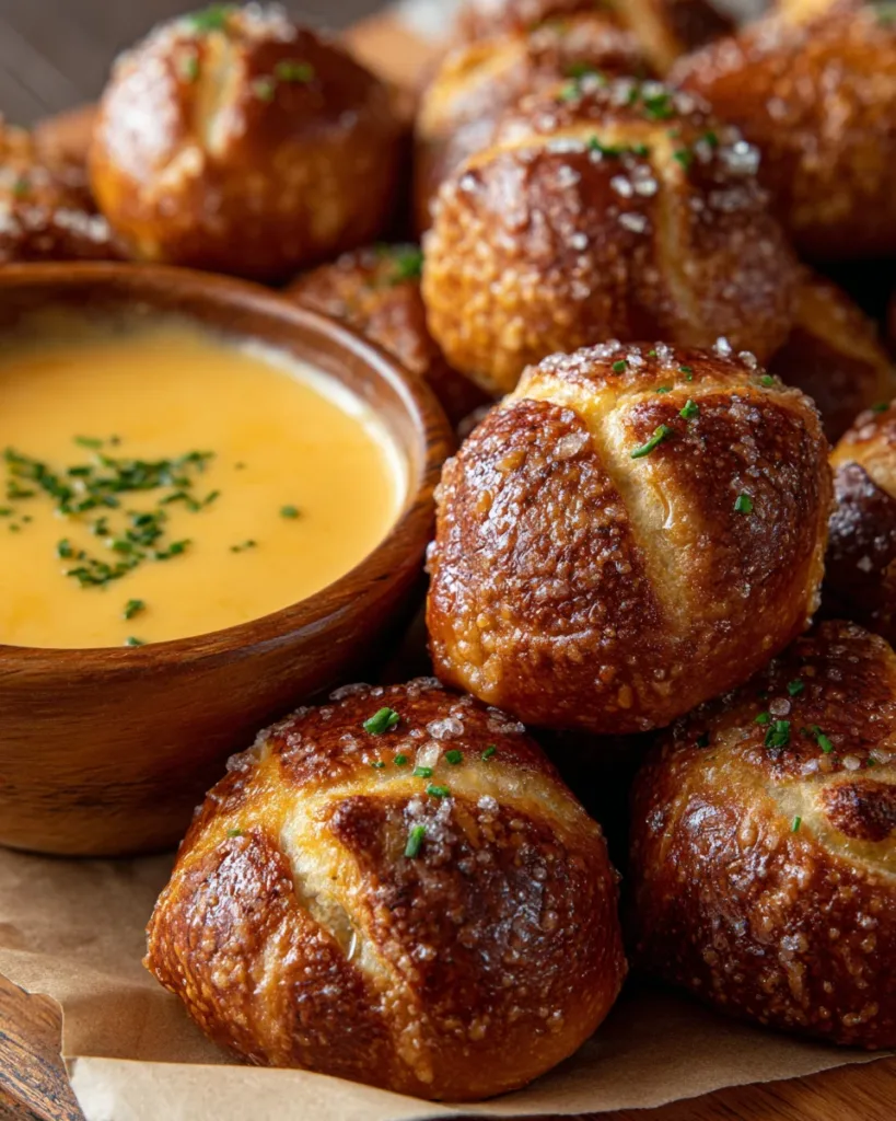 Super Bowl Pretzel Bites with Cheese Dip