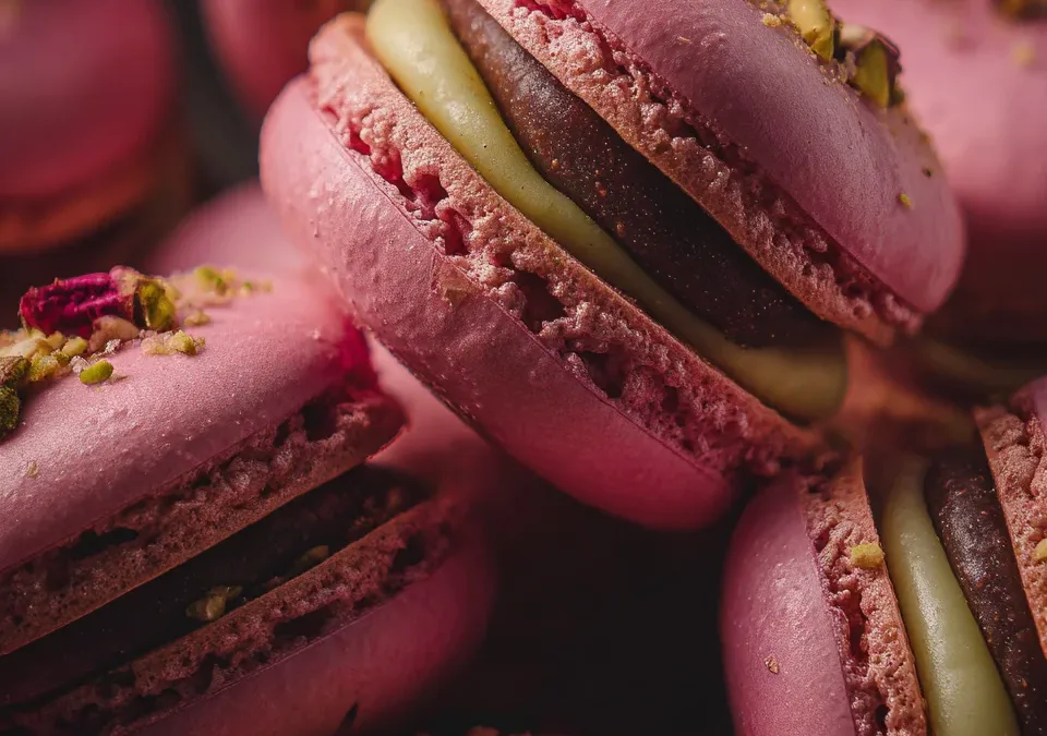 pistachio rose water macarons