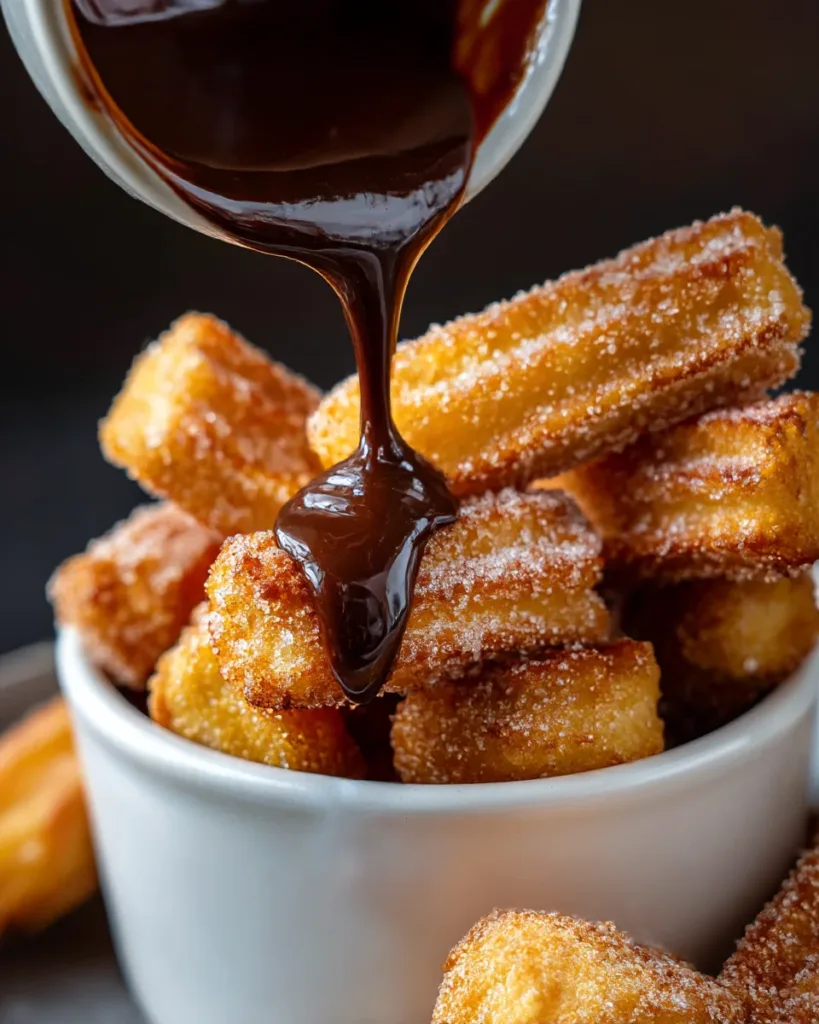 Air Fryer Churro Bites with Chocolate Sauce
