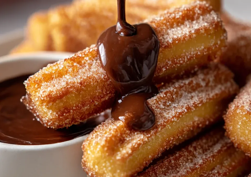 Air Fryer Churro Bites with Chocolate Sauce