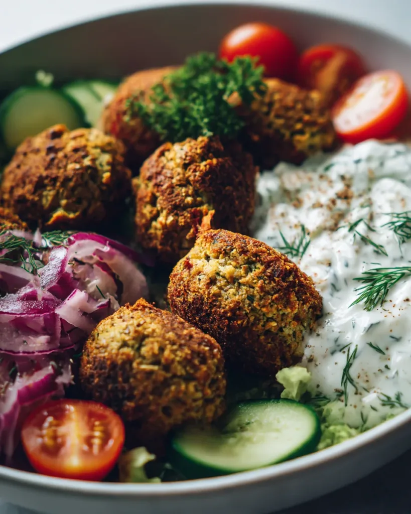 Crispy Baked Falafel Bowls with Tzatziki