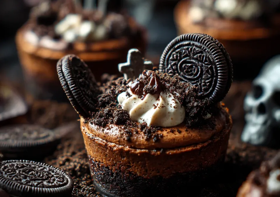 Halloween Graveyard Dirt Cake Cups with Cookies