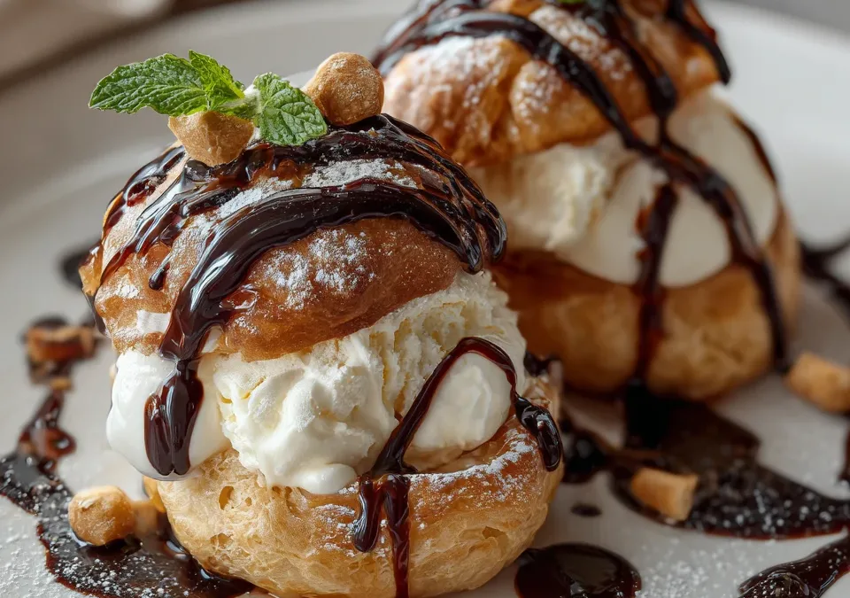 Profiteroles with Vanilla Ice Cream