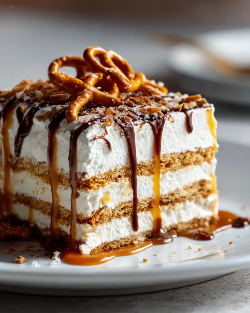 Salted Caramel Pretzel Icebox Cake