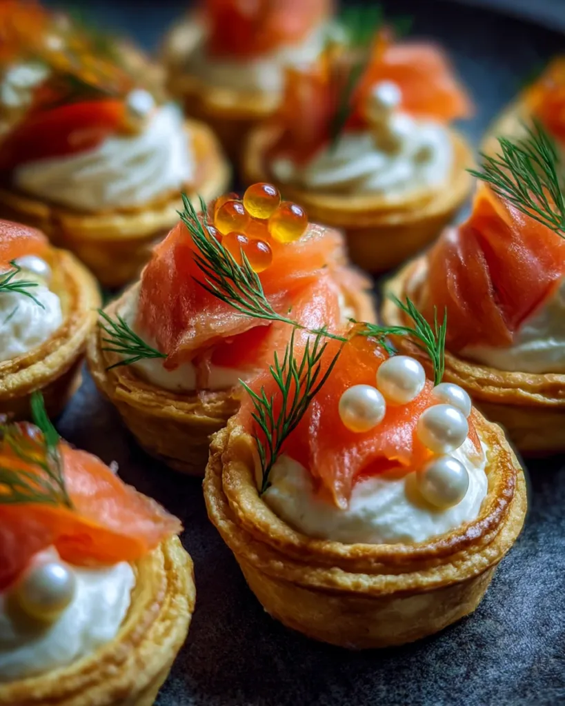 Smoked Salmon & Dill Mini Tartlets with Hors D’oeuvres Pearls