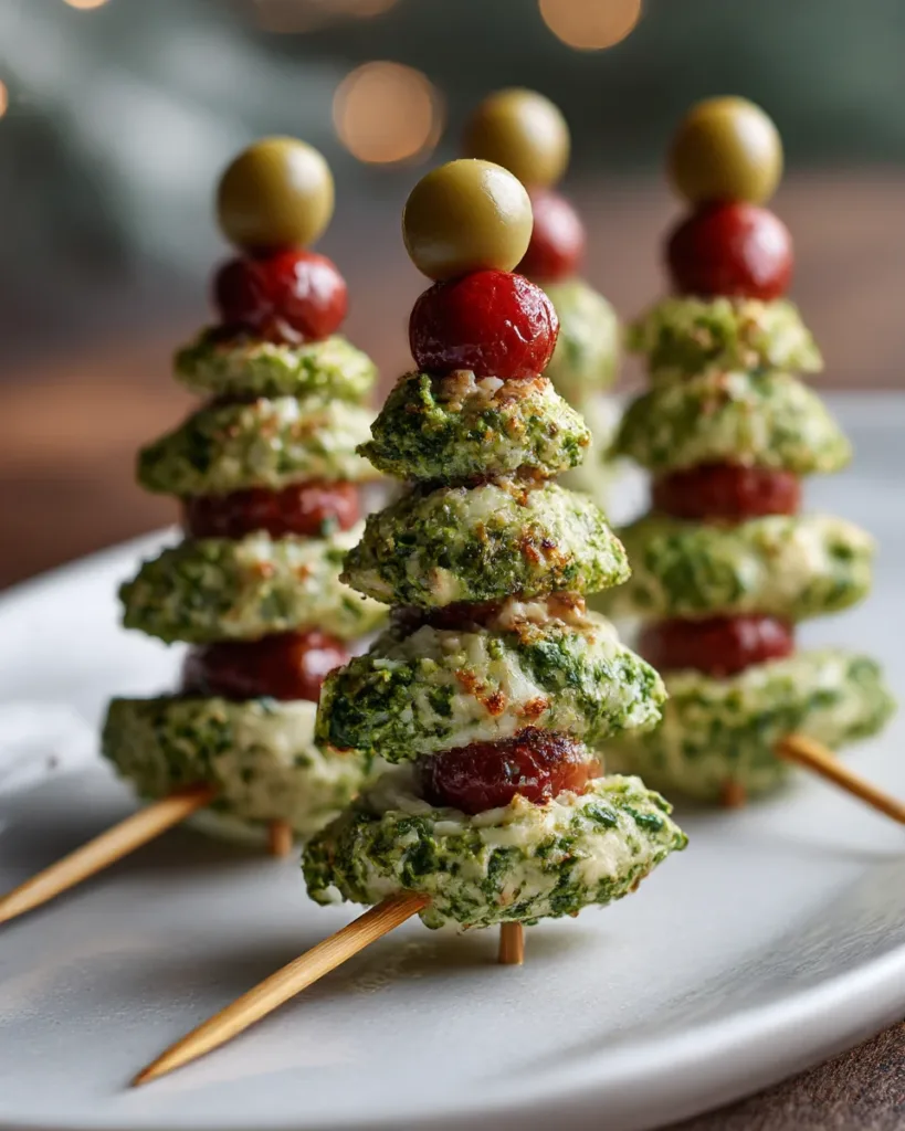 Spinach Artichoke Dip Christmas Tree Skewers