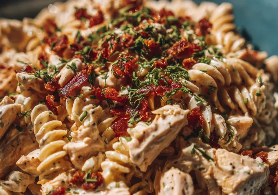Ultimate BBQ Chicken Ranch Pasta Salad