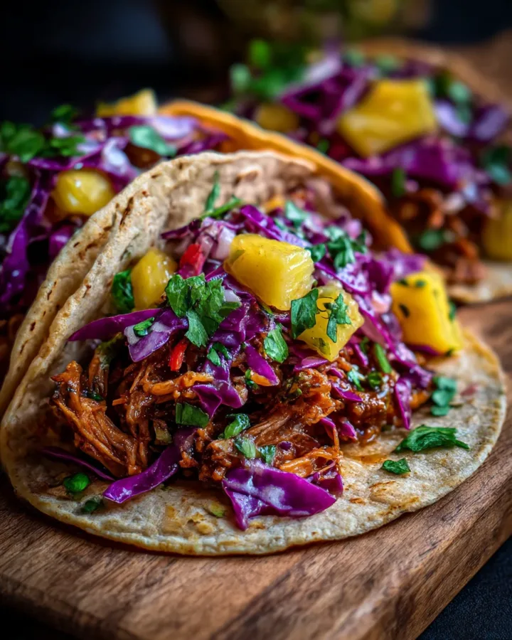 BBQ Jackfruit Tacos with Pineapple Slaw