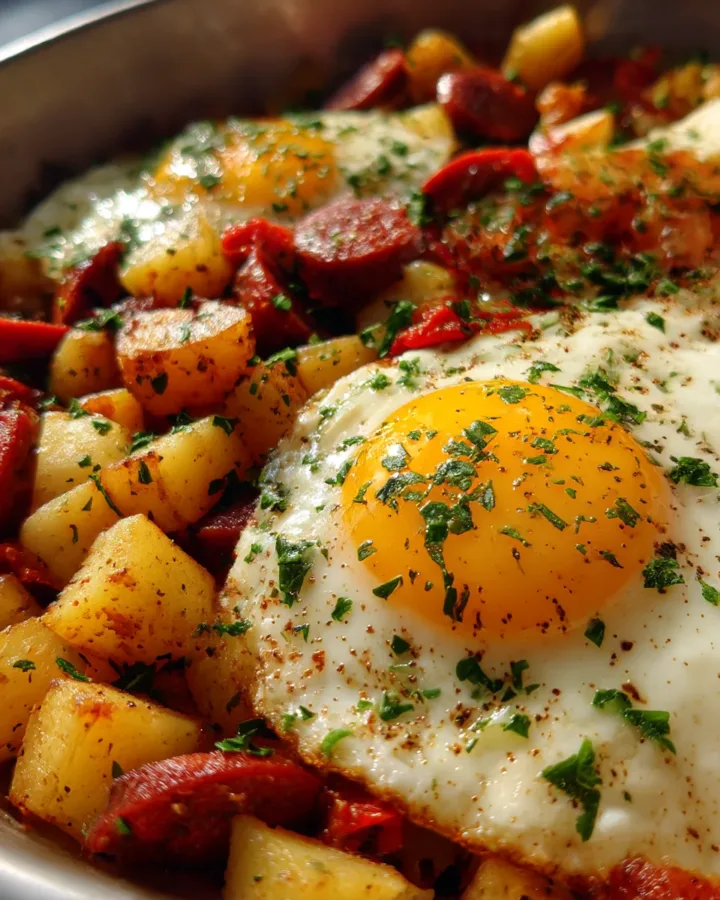 Chorizo and Potato Hash with Fried Eggs