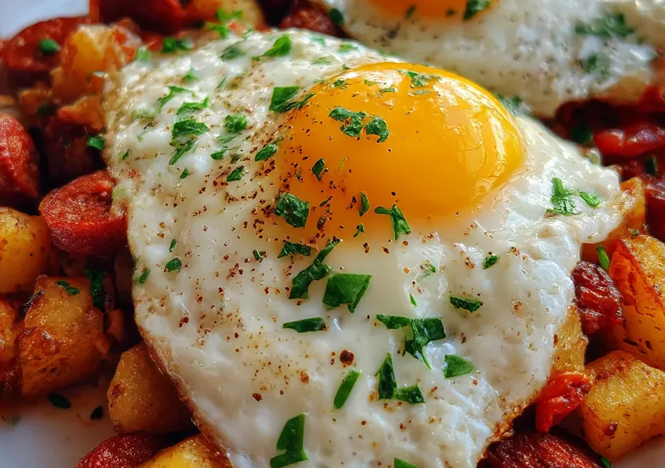 Chorizo and Potato Hash with Fried Eggs