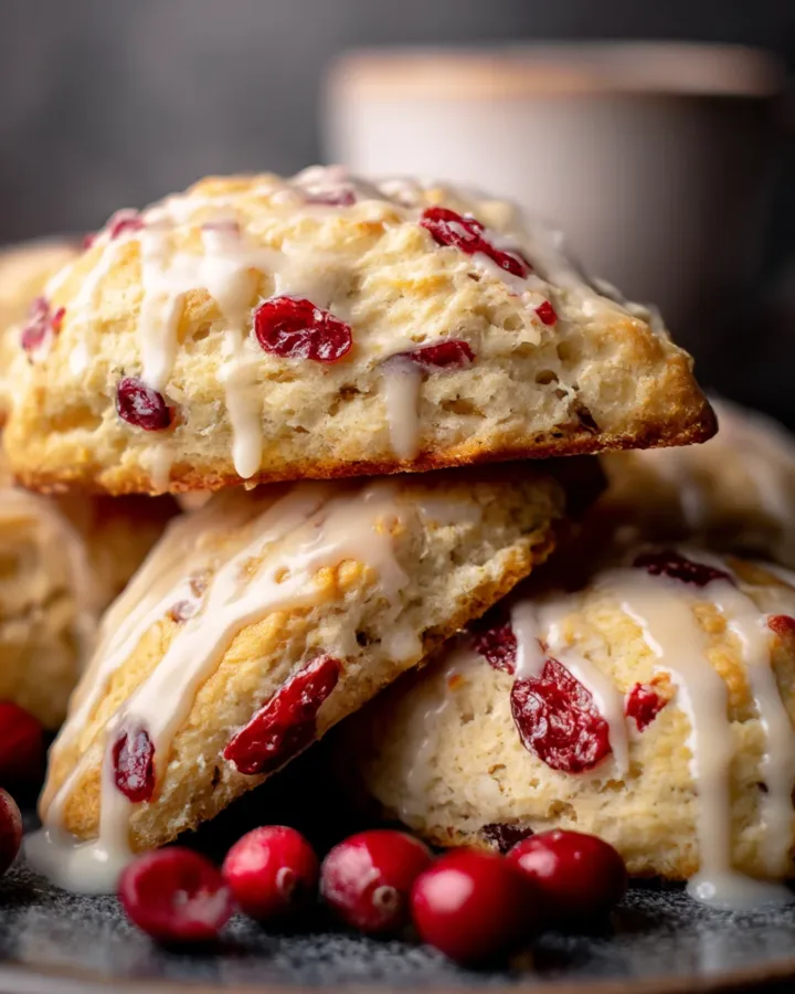 Cranberry Orange Scones with Vanilla Glaze
