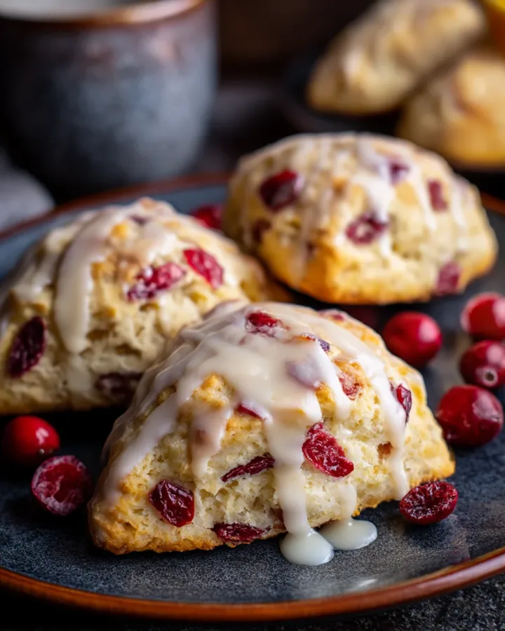 Cranberry Orange Scones with Vanilla Glaze