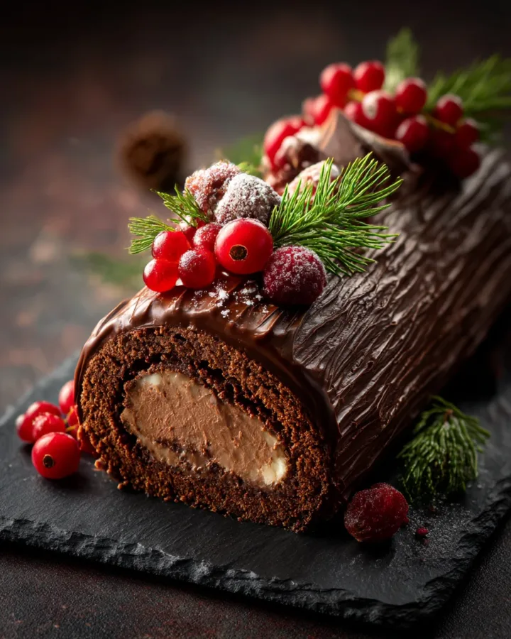 Decadent Yule Log Cake with Chocolate Ganache