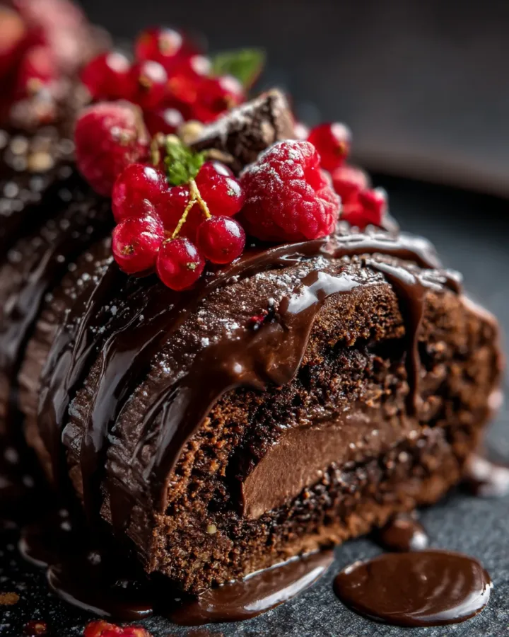 Decadent Yule Log Cake with Chocolate Ganache