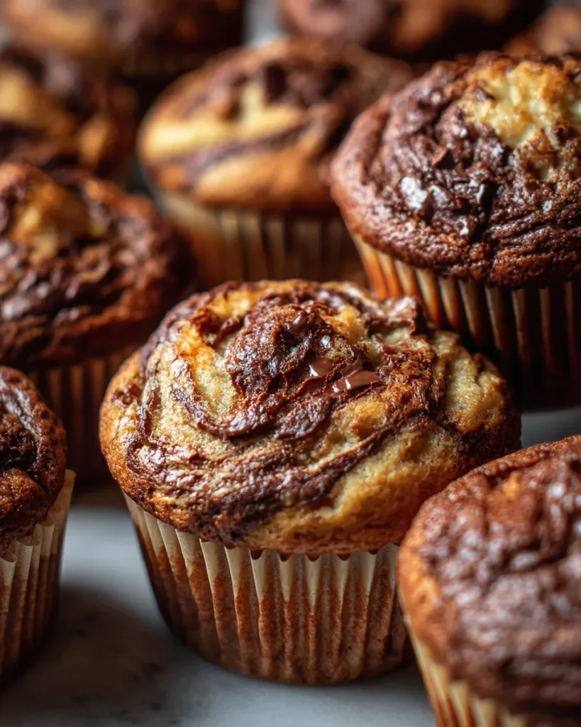 Double Chocolate Marble Swirl Banana Muffins
