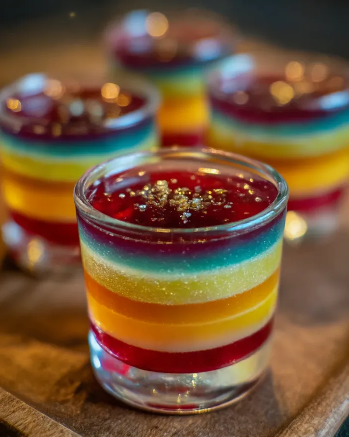 Festive Rainbow Layered Jello Shots for Parties