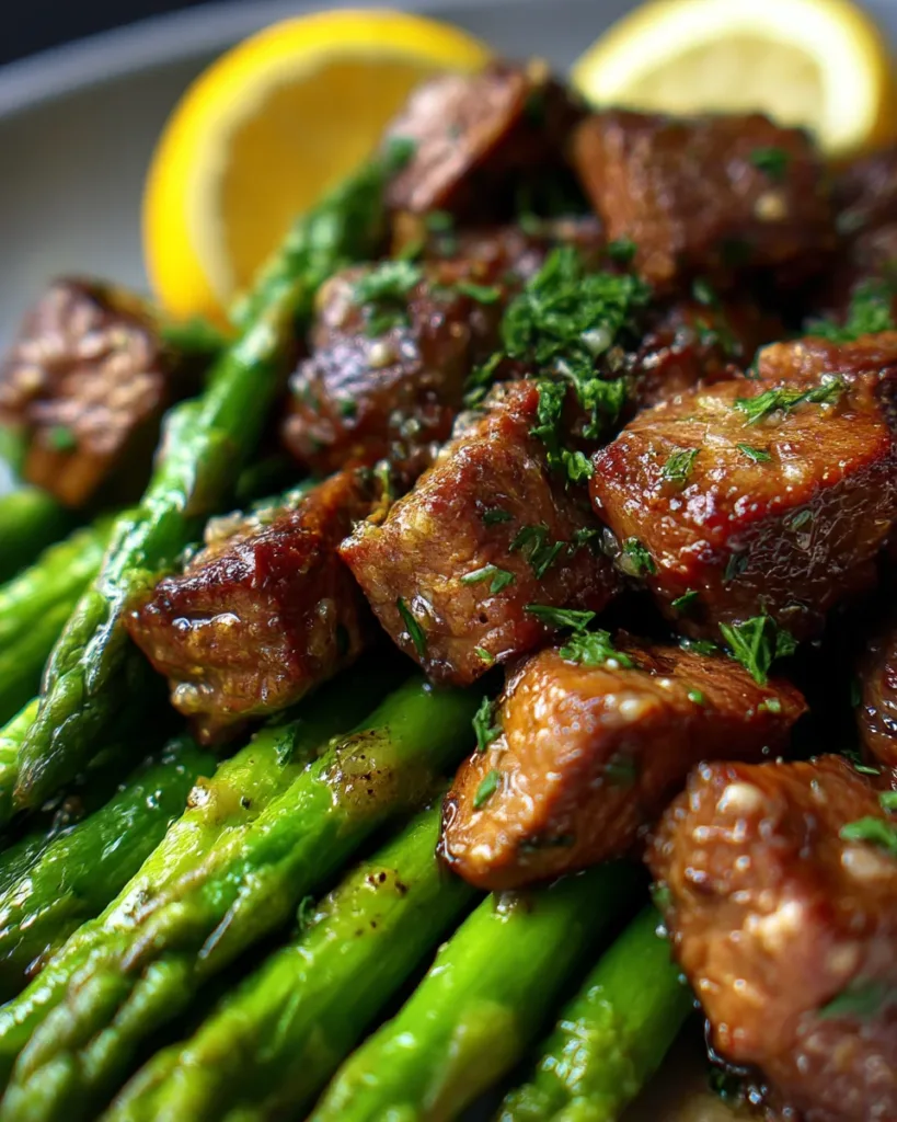 Garlic Butter Steak Bites with Lemon Asparagus