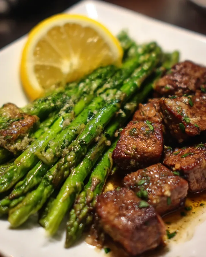 Garlic Butter Steak Bites with Lemon Asparagus