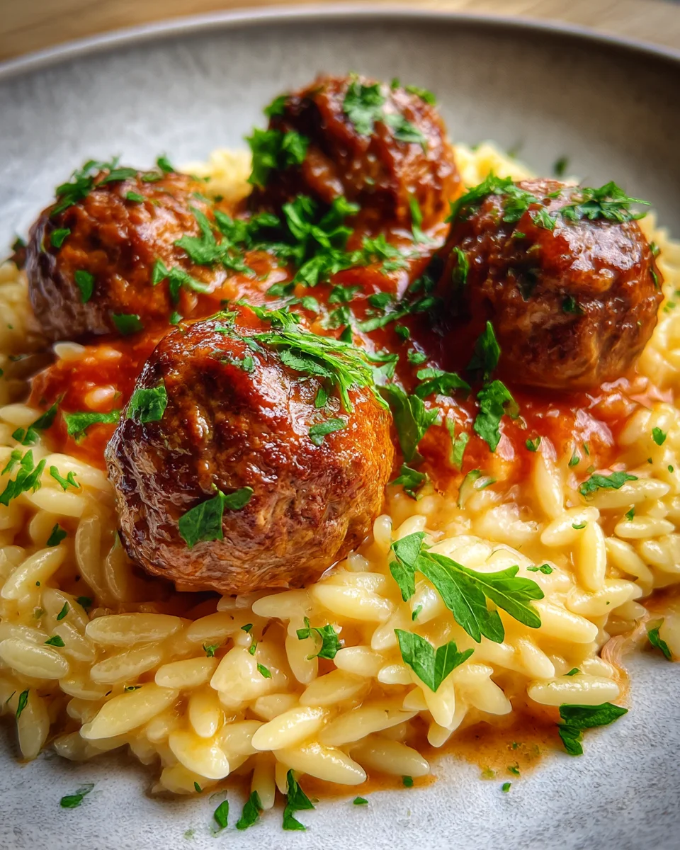 Marry Me Meatballs over Orzo