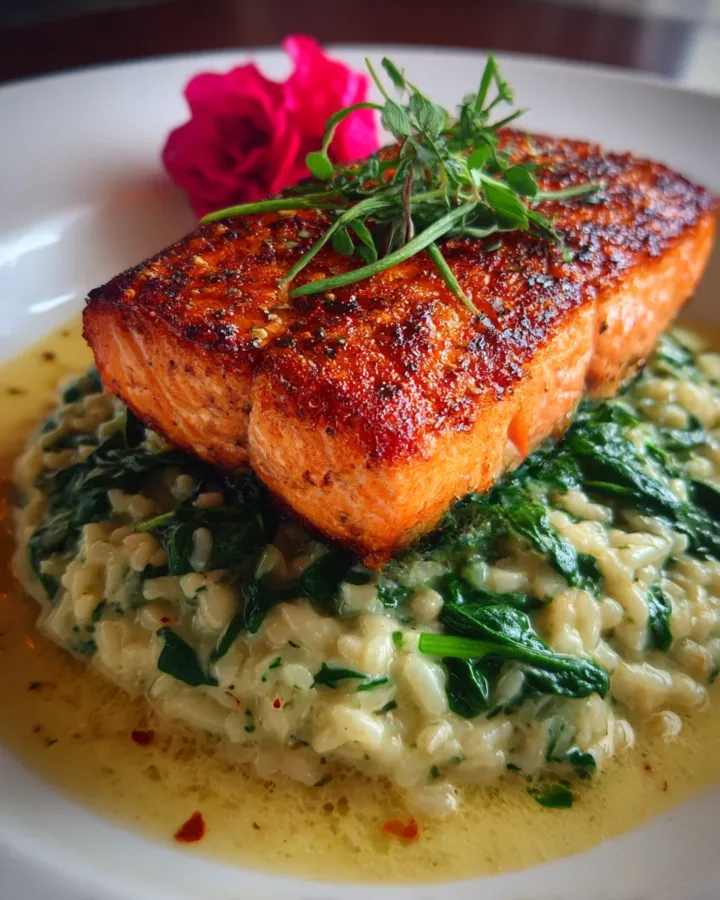 Marry Me Salmon over Creamy Spinach Risotto