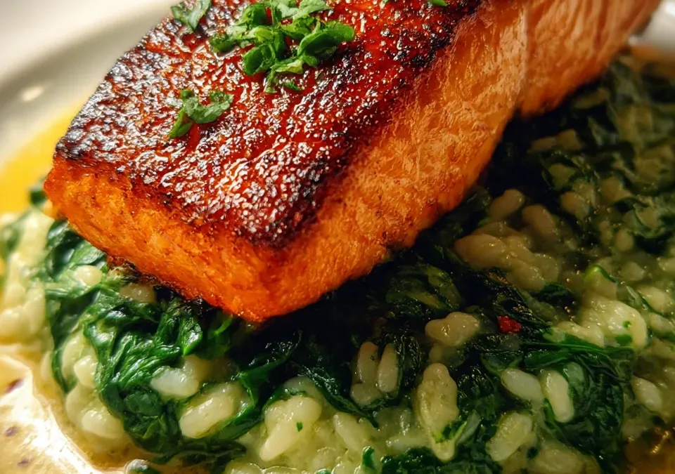 Marry Me Salmon over Creamy Spinach Risotto