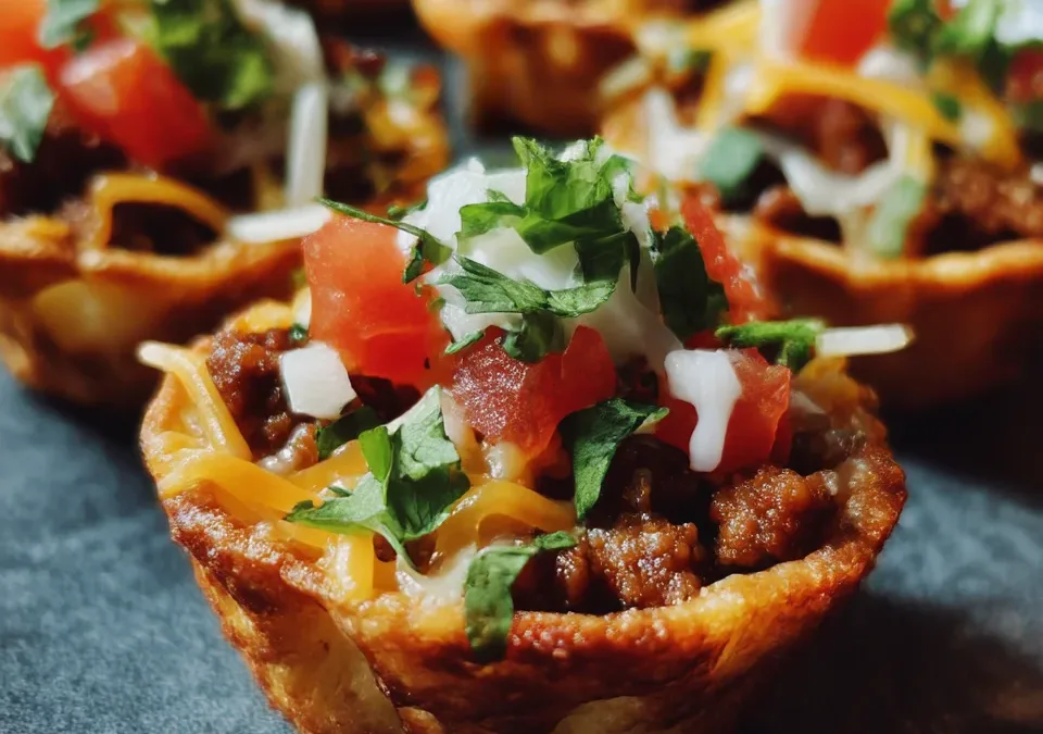 Mini Taco Cups with Ground Turkey