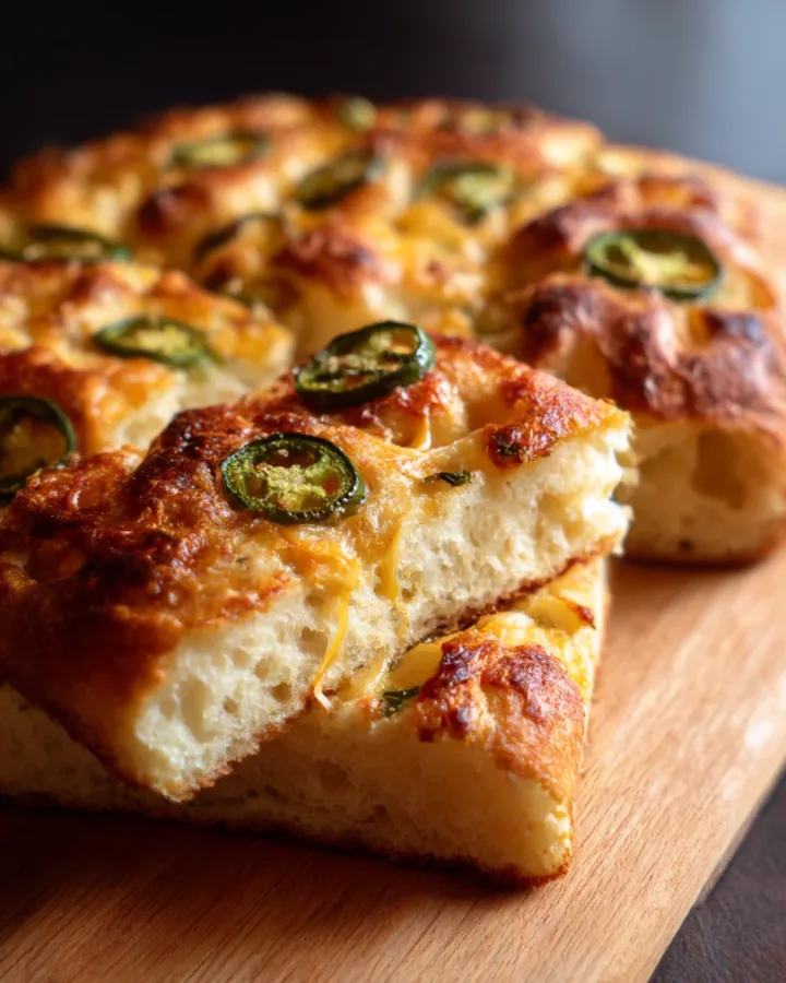 No-Knead Jalapeño Cheddar Focaccia