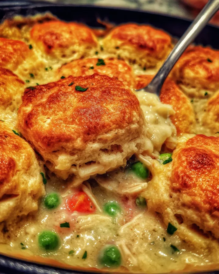 Skillet Chicken Pot Pie with Cheddar Biscuit