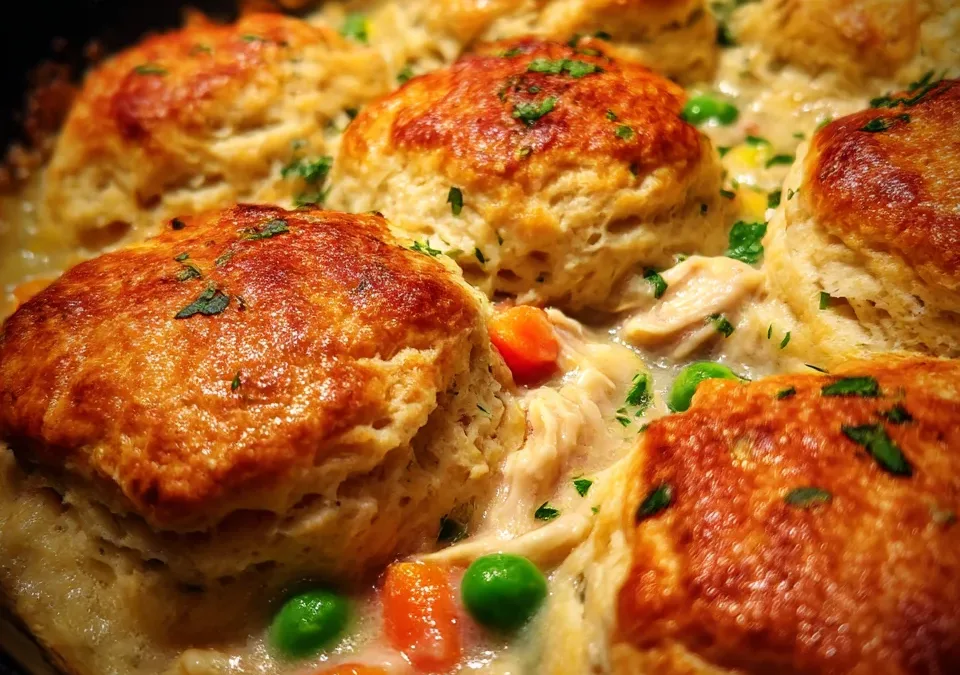 Skillet Chicken Pot Pie with Cheddar Biscuit
