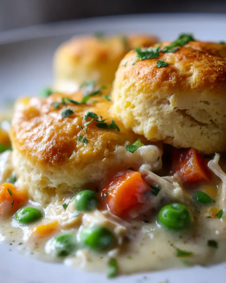 Skillet Chicken Pot Pie with Cheddar Biscuit