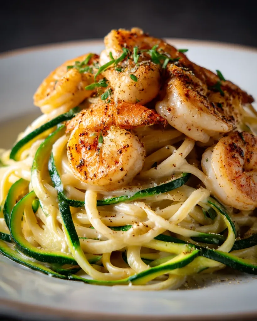 Spicy Cajun Shrimp Alfredo Pasta with Zoodles