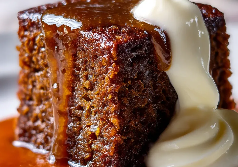 Sticky Toffee Date Cake with Vanilla Bean Cream