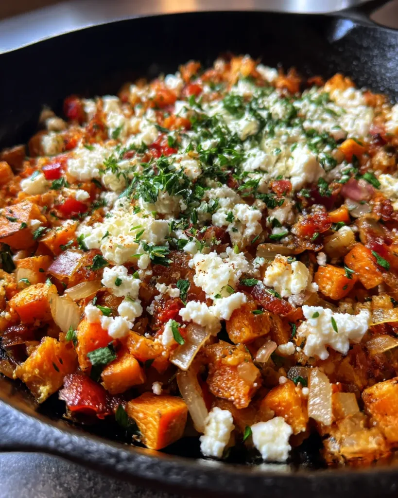 Sweet Potato Hash & Crumbled Feta Skillet