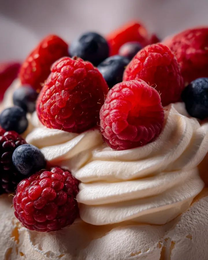 Triple Berry Pavlova with Citrus Whipped Cream