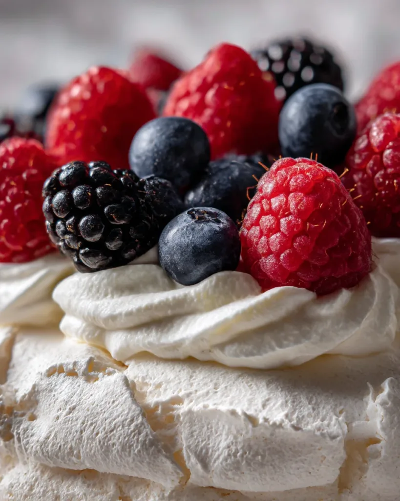Triple Berry Pavlova with Citrus Whipped Cream