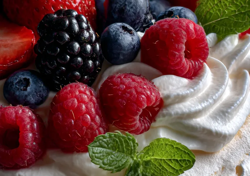 Triple Berry Pavlova with Citrus Whipped Cream