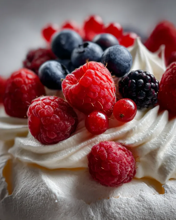 Triple Berry Pavlova with Citrus Whipped Cream